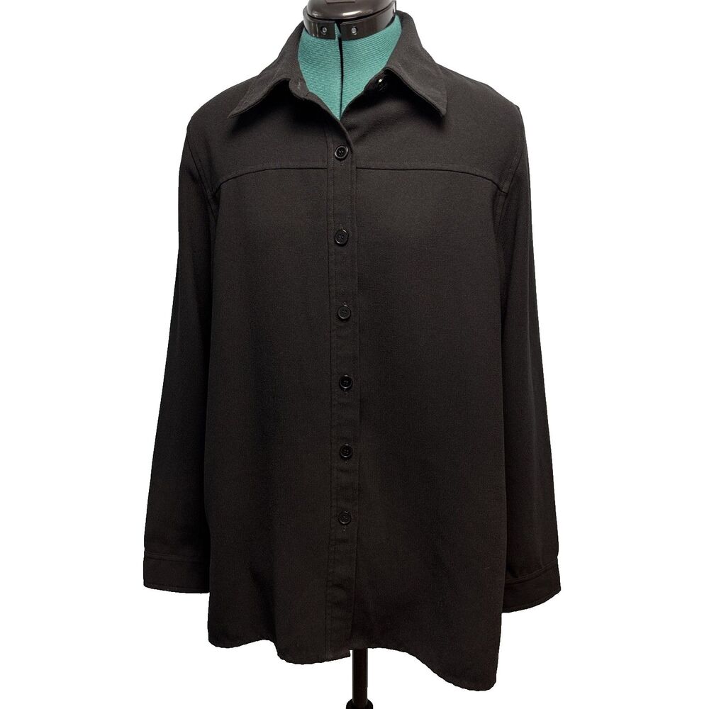 New York & Co Black Button Front Collared Shacket Shirt Jacket Size Large